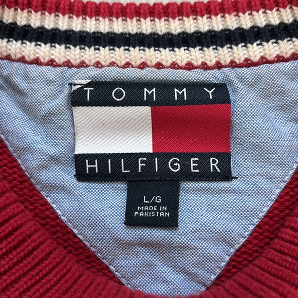Vintage 90s Tommy Hilfiger Cotton Knit Sweater Red size L - Picture 3 of 8